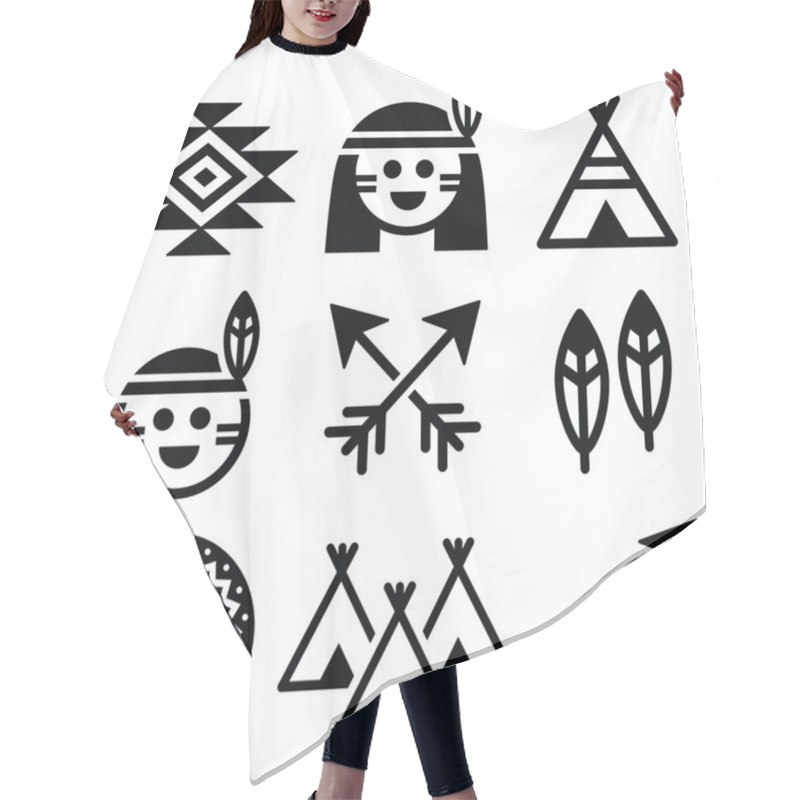 Personality  Indian American, Indigenous People And Culture Icons Set Hair Cutting Cape