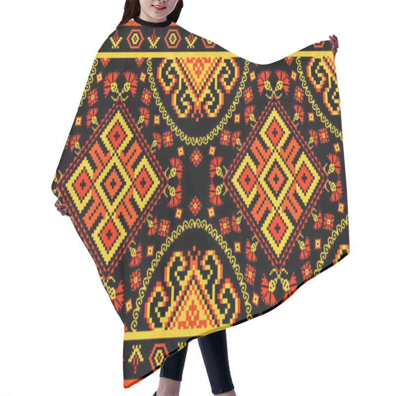 Personality  Beautiful Figure Tribal Knitted Embroidery.geometric Ethnic Oriental Pattern Traditional On Black Background.Aztec Style,abstract,vector Illustration.design For Texture,fabric,clothing,wrapping,print. Hair Cutting Cape