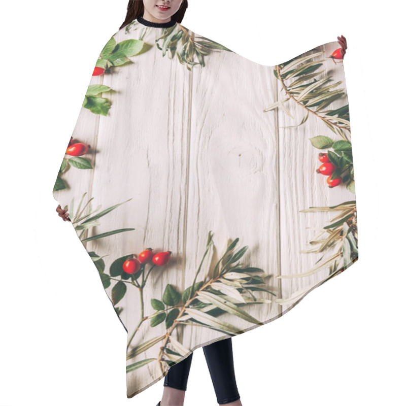 Personality  Flat Lay With Arrangement Of Autumn Herbs On White Wooden Tabletop Hair Cutting Cape