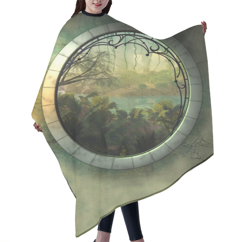 Personality  Drawn Fantasy Landscape With Frame Hair Cutting Cape