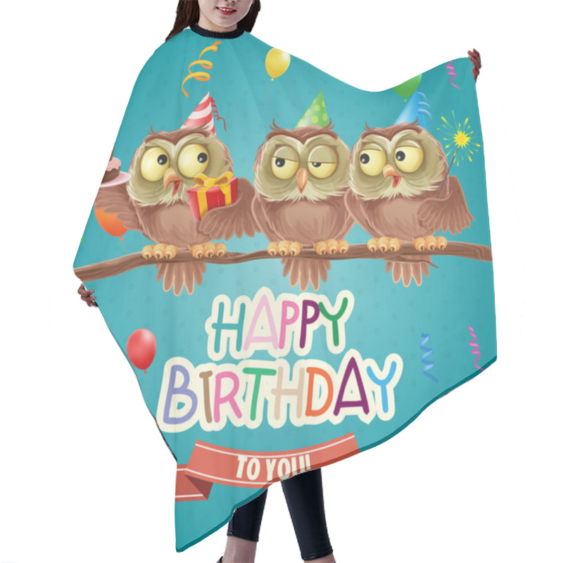 Personality  Happy Birthday Banner With Owls Hair Cutting Cape