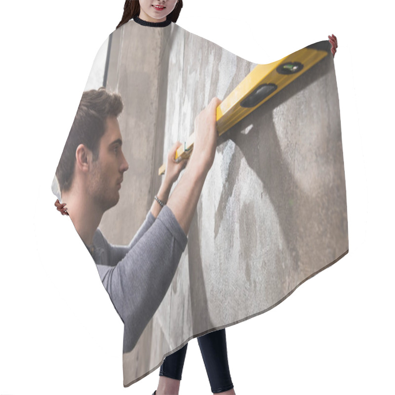 Personality  Young Laborer With Level Tool  Hair Cutting Cape