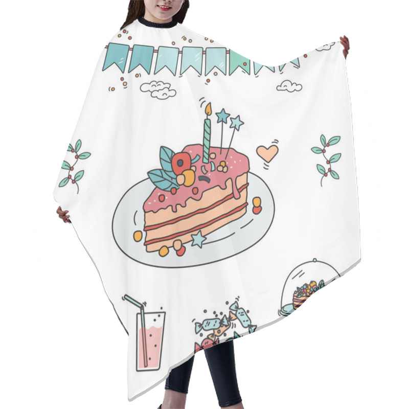 Personality  Party Cake Doodle Illustration Hair Cutting Cape