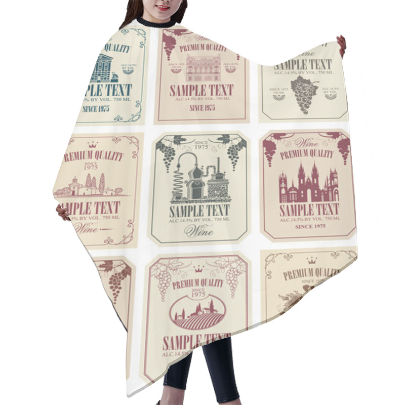 Personality  Set Of Vector Labels For Wine In Retro Style Hair Cutting Cape