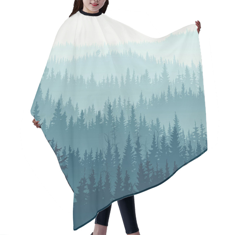 Personality  Horizontal Illustration Of Blue Coniferous Forest. Hair Cutting Cape