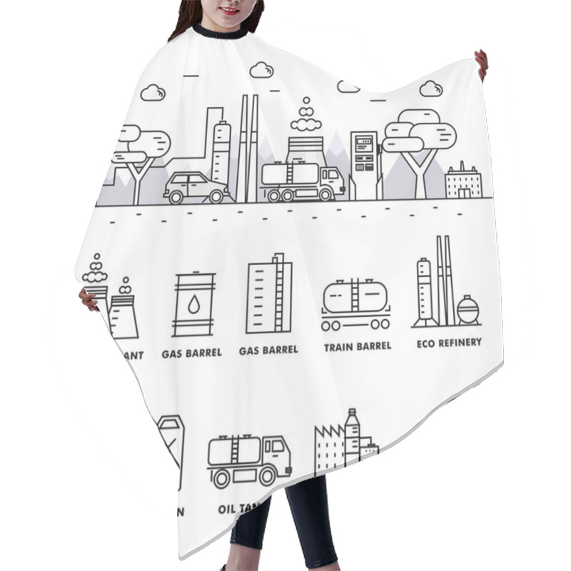 Personality  Modern Petrol Industry Thin Block Line Flat Icons Hair Cutting Cape