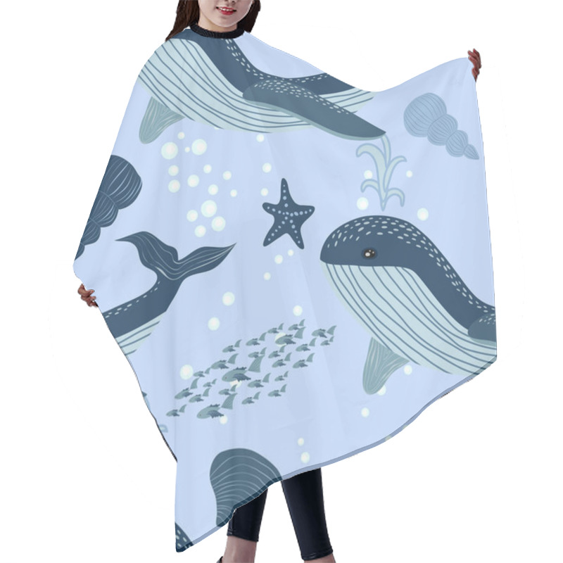 Personality  Seamless Pattern With Underwater Animals, Seaweed And Corals. Repeated Texture With Sea Cartoon Characters. Colorful Childish Background. Hair Cutting Cape