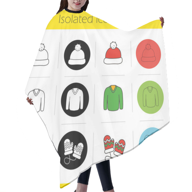 Personality  Winter Clothes Icons Set Hair Cutting Cape