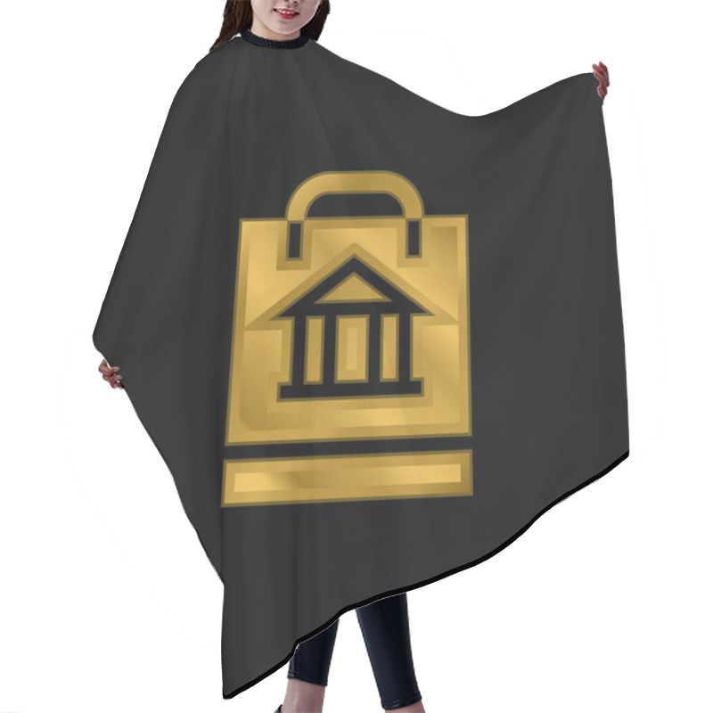 Personality  Bag Gold Plated Metalic Icon Or Logo Vector Hair Cutting Cape