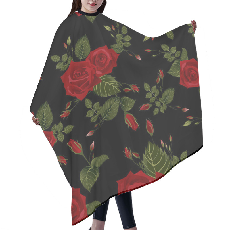 Personality  Seamless Floral Pattern With Red Roses Hair Cutting Cape