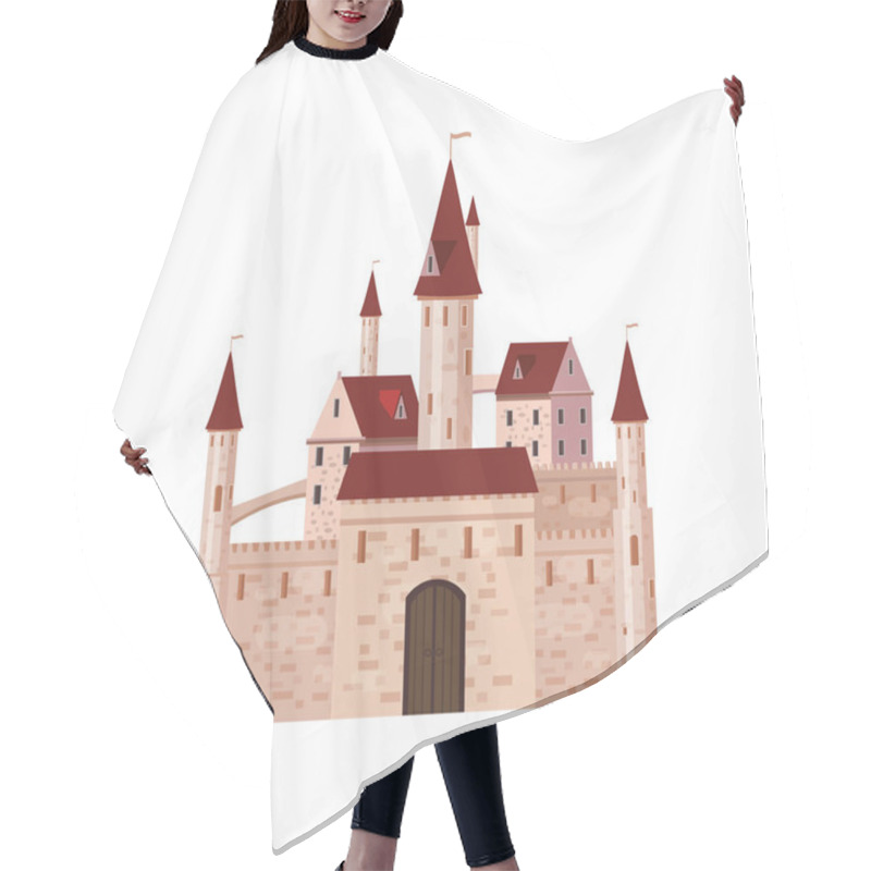 Personality  Castle, Fortress, Ancient, Architecture Middle Ages Europe, Medieval Palace With High Towers And Conical Roofs, Vector, Banners, Isolated, Illustration, Cartoon Style Hair Cutting Cape