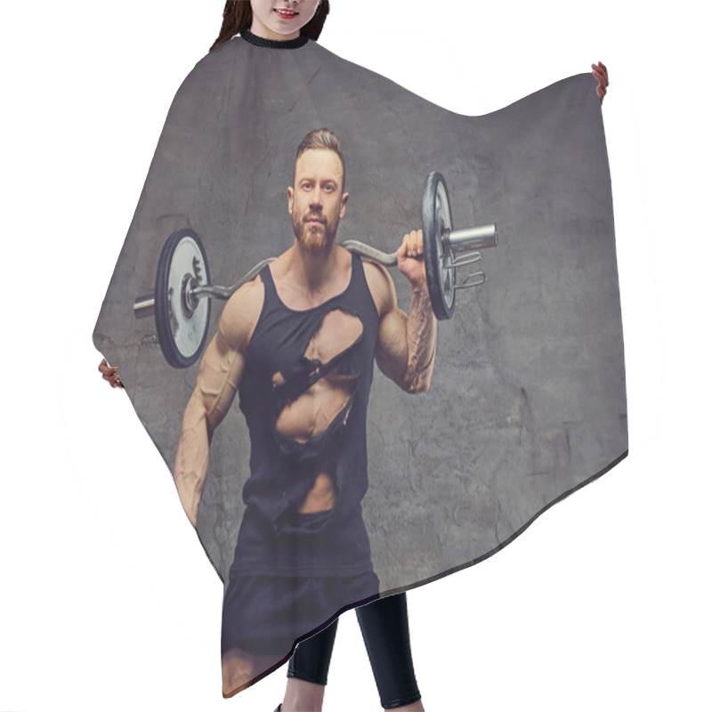 Personality  Bearded Bodybuilder Holds A Barbell  Hair Cutting Cape