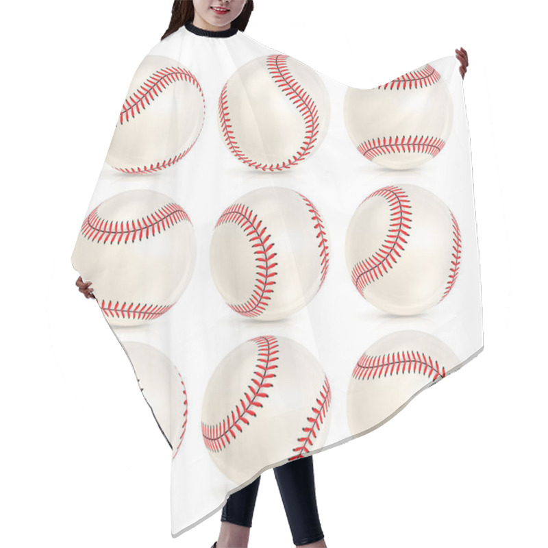 Personality  Baseball Leather Ball Close-up Set Isolated On White. SoftBall Base Ball. Realistic Baseball Icon. Vector Illustration Hair Cutting Cape