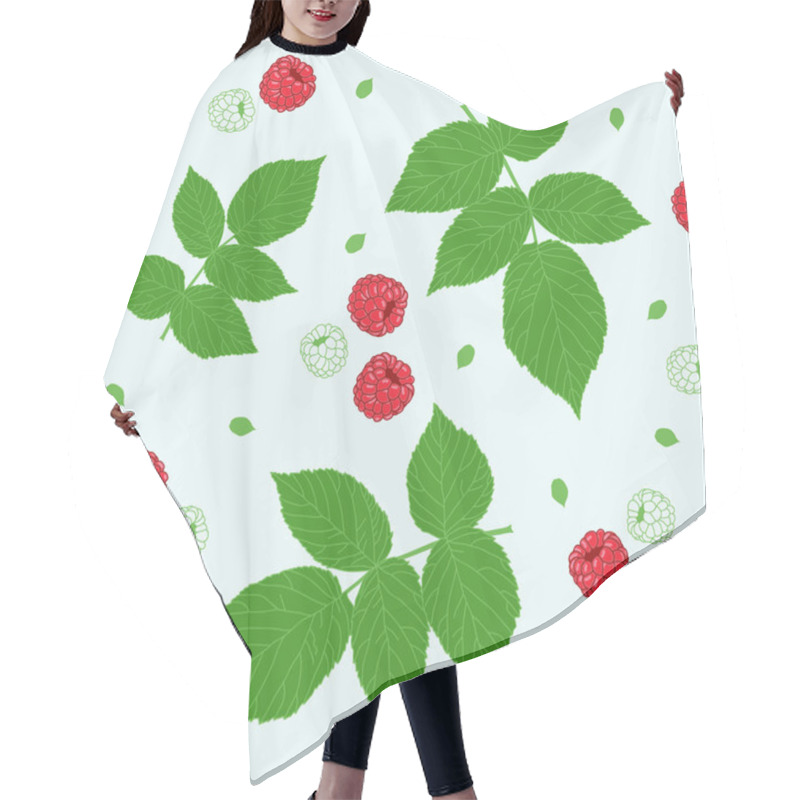 Personality  Seamless Pattern With Raspberries And Green Raspberry Leaves On A White Field Hair Cutting Cape