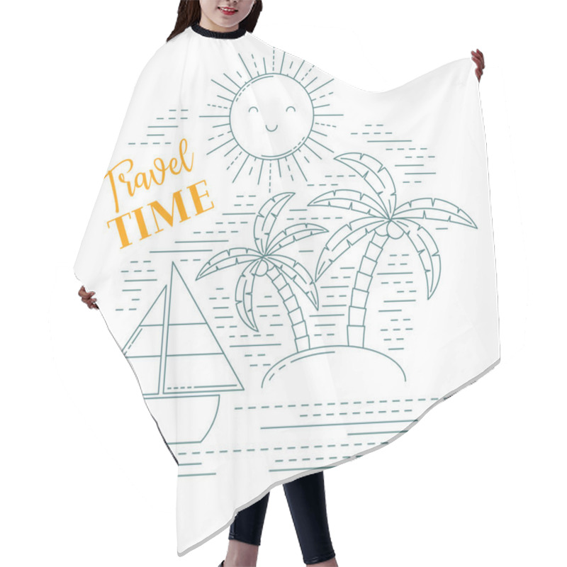 Personality  Sea Travel Poster In Line Style Hair Cutting Cape