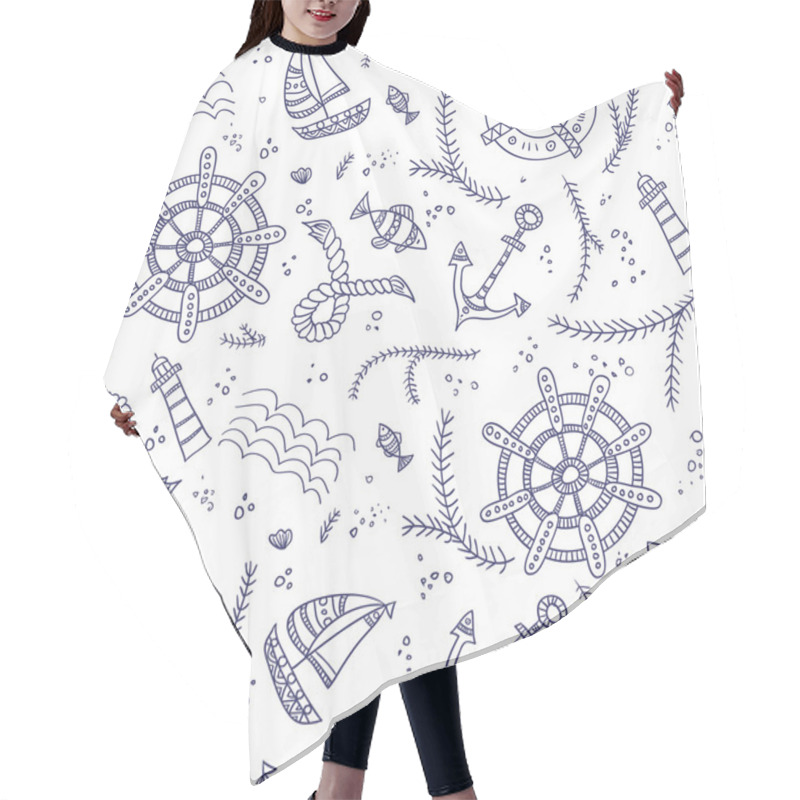 Personality  Seamless Pattern With Marine Items Hair Cutting Cape