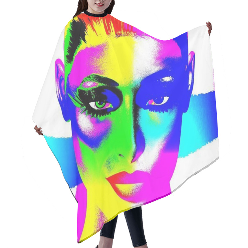 Personality  Colorful Pop Art Image Of A Woman's Face On A White Background.  An Abstract, Punk Style Image. Hair Cutting Cape