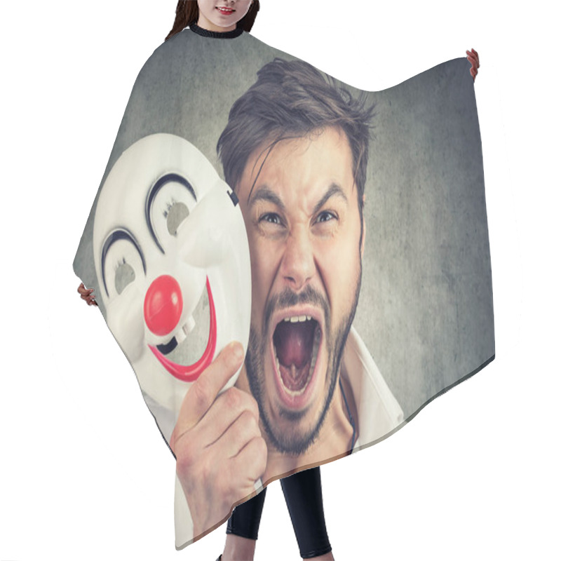 Personality  Angry Screaming Man Taking Off A Clown Mask  Hair Cutting Cape