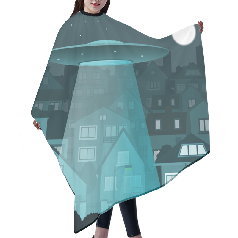 Personality  UFO Flying Over The Night City Hair Cutting Cape