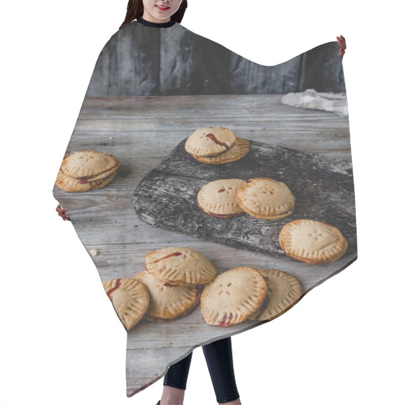 Personality  Tasty Cooked Cookies On Wooden Table Hair Cutting Cape