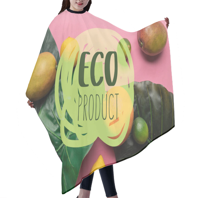 Personality  Top View Of Whole Ripe Tropical Citrus Fruits And Mango With Green Leaves On Pink Background With Eco Product Illustration Hair Cutting Cape