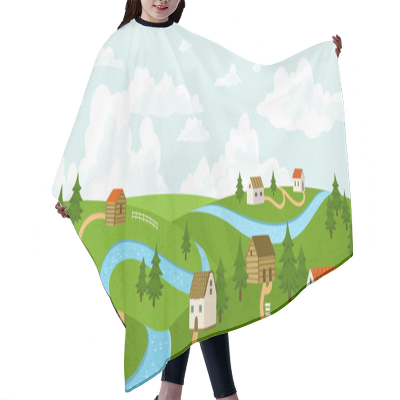 Personality  Summer Village Landscape Hair Cutting Cape