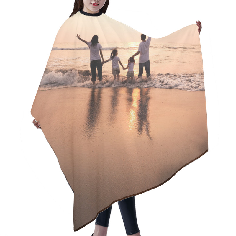 Personality  Happy Family Holding Hands On Beach And Watching The Sunset Hair Cutting Cape