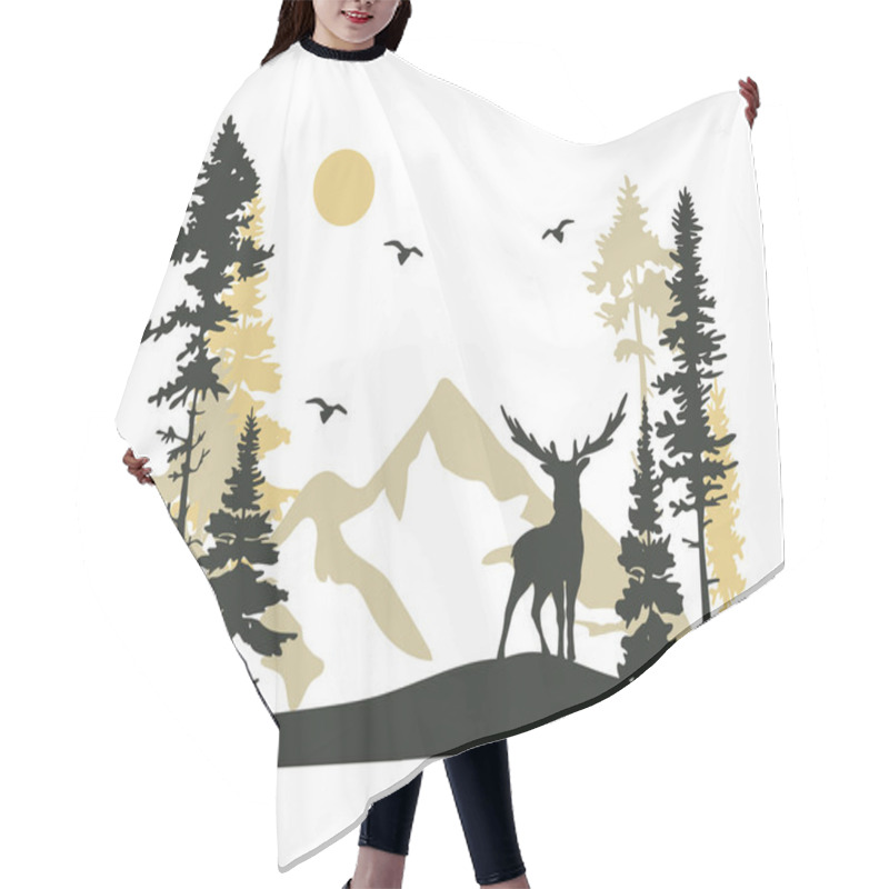 Personality  Deer In The Forest, Mountain Landscape Vector Hair Cutting Cape