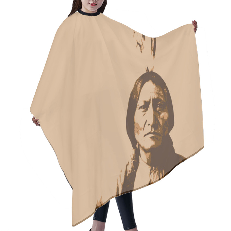 Personality  Portraits Of The Indian Chief Sitting Bull Who Rose To Fame During The Conquest Of The American West.  Hair Cutting Cape