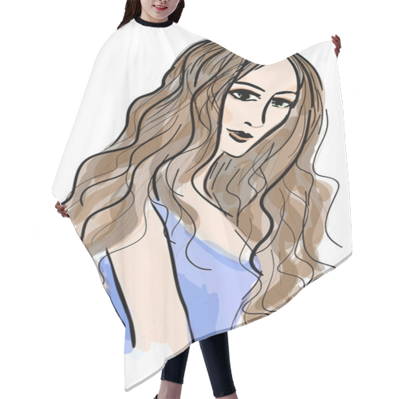 Personality  Fashion Girl Sketch Hair Cutting Cape