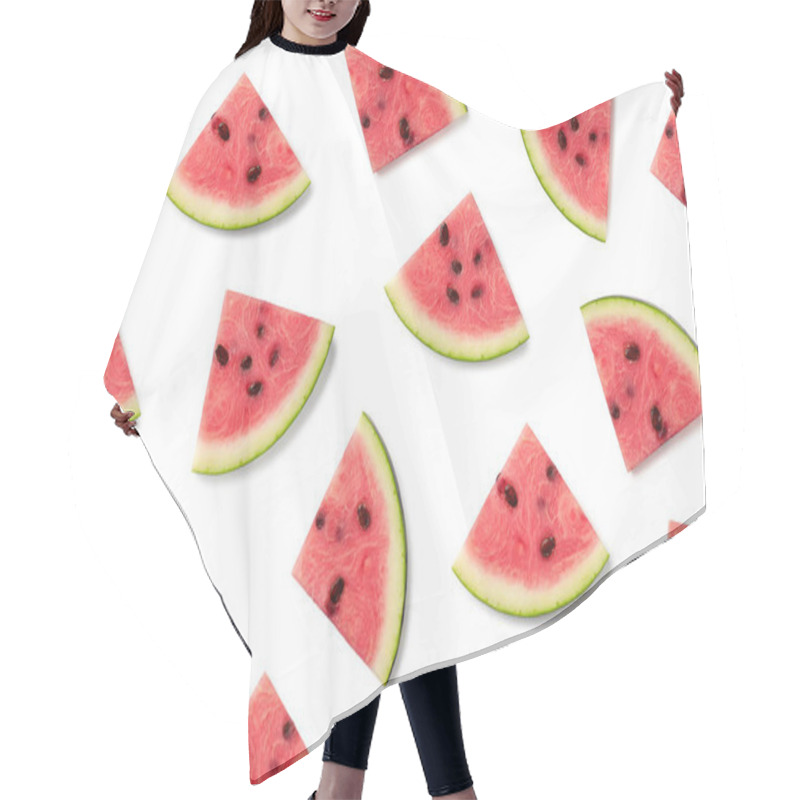 Personality  Fruit Pattern Of Watermelon Slices Isolated On White Background. Top View. Flat Lay Hair Cutting Cape