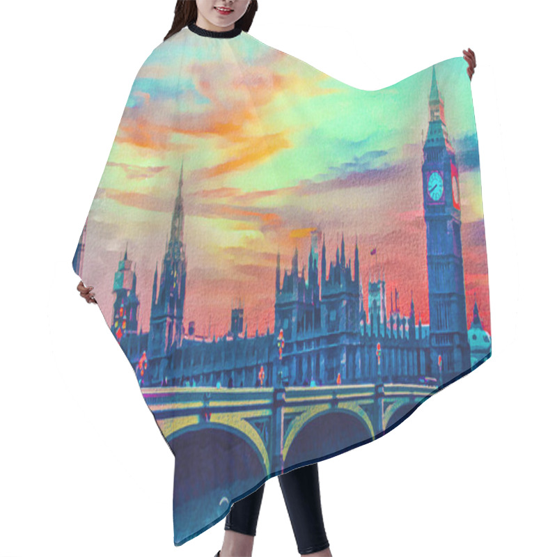 Personality  View Of Bright Cartoon Westminster Bridge Over River Thames Near  Palace Of Westminster And Big Ben , London , England Hair Cutting Cape