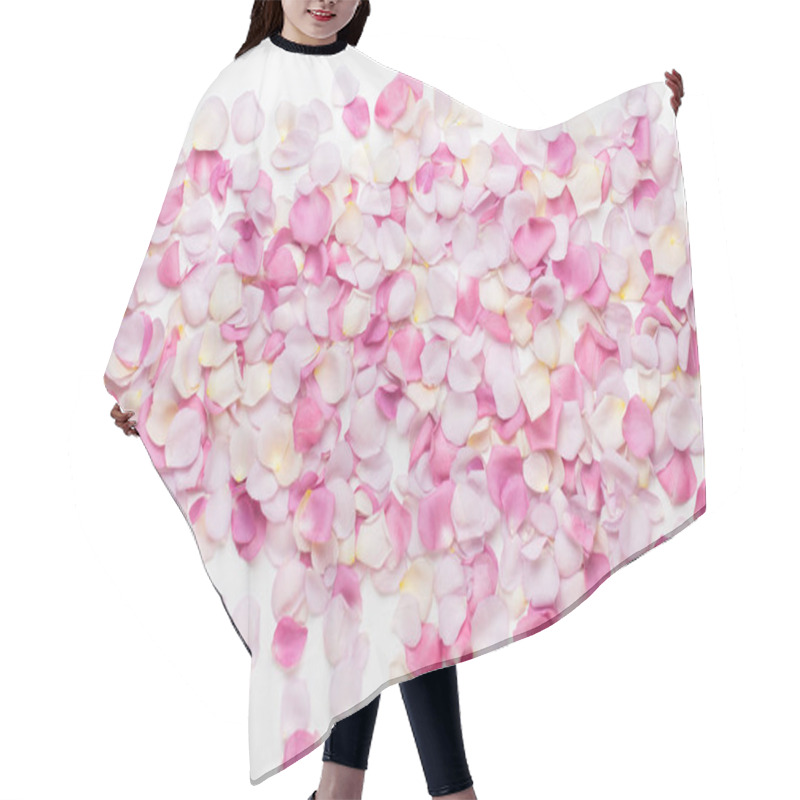 Personality  Pink Rose Flowers Petals On White Background. Flat Lay, Top View Hair Cutting Cape