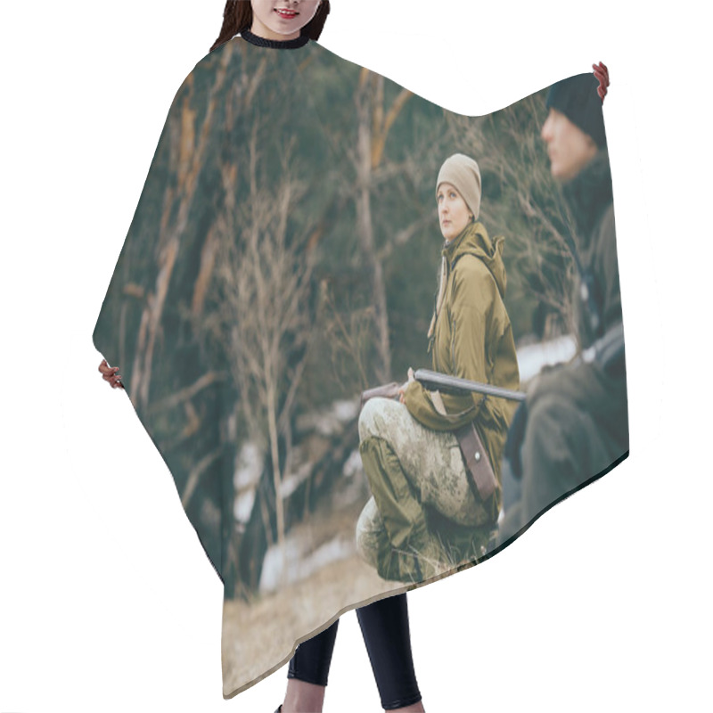 Personality  Two Hunters Tracking Prey And Ready To Hunt.  Hair Cutting Cape