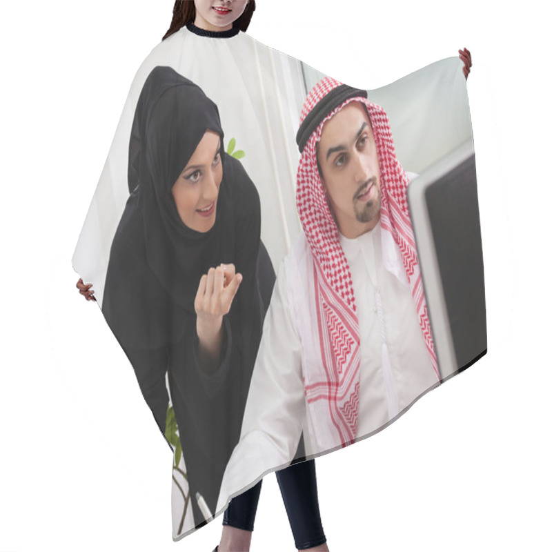 Personality  Arabic Business Couple In Office Hair Cutting Cape