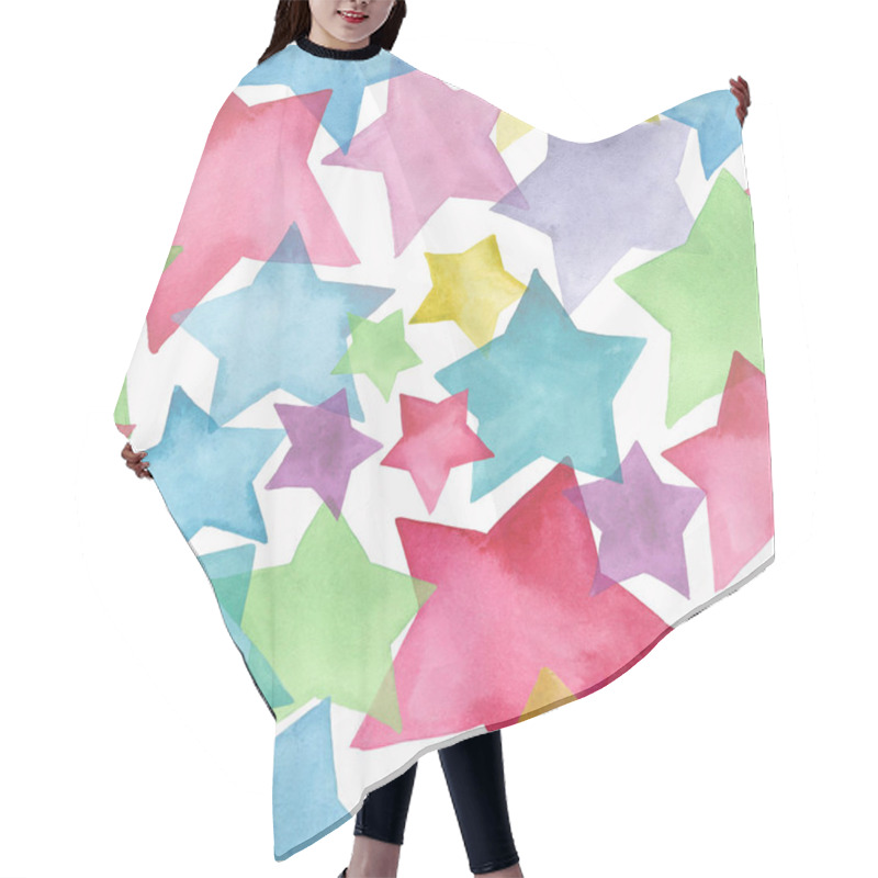 Personality  Beautiful Lovely Cute Wonderful Graphic Bright Artistic Red Pink Blue Purple Green Yellow Stars Pattern Watercolor Hand Sketch. Perfect For Textile, Wallpapers, Invitation, Wrapping Paper Hair Cutting Cape