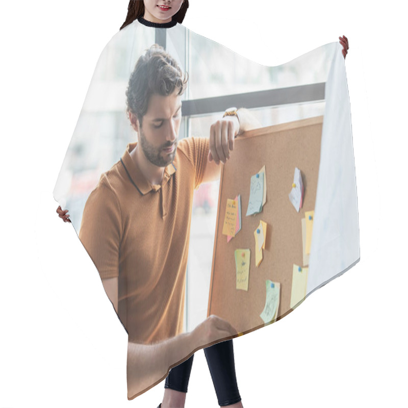 Personality  Businessman Working With Sticky Notes On Board In Office  Hair Cutting Cape