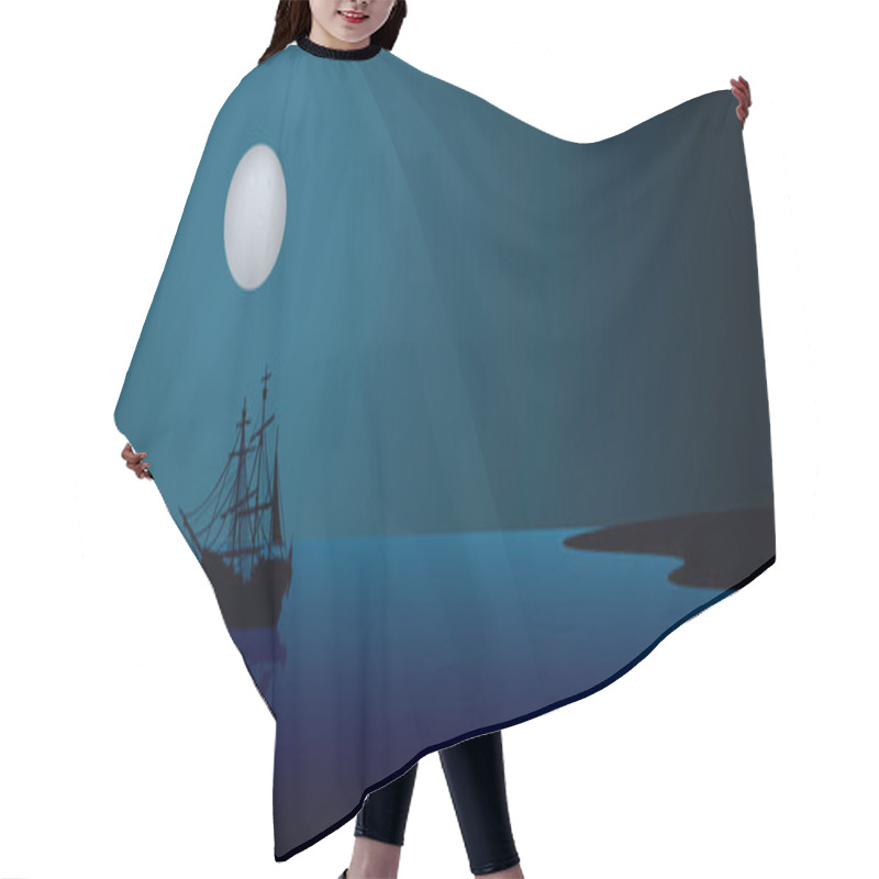 Personality  Night Ship Under Moonlight Hair Cutting Cape