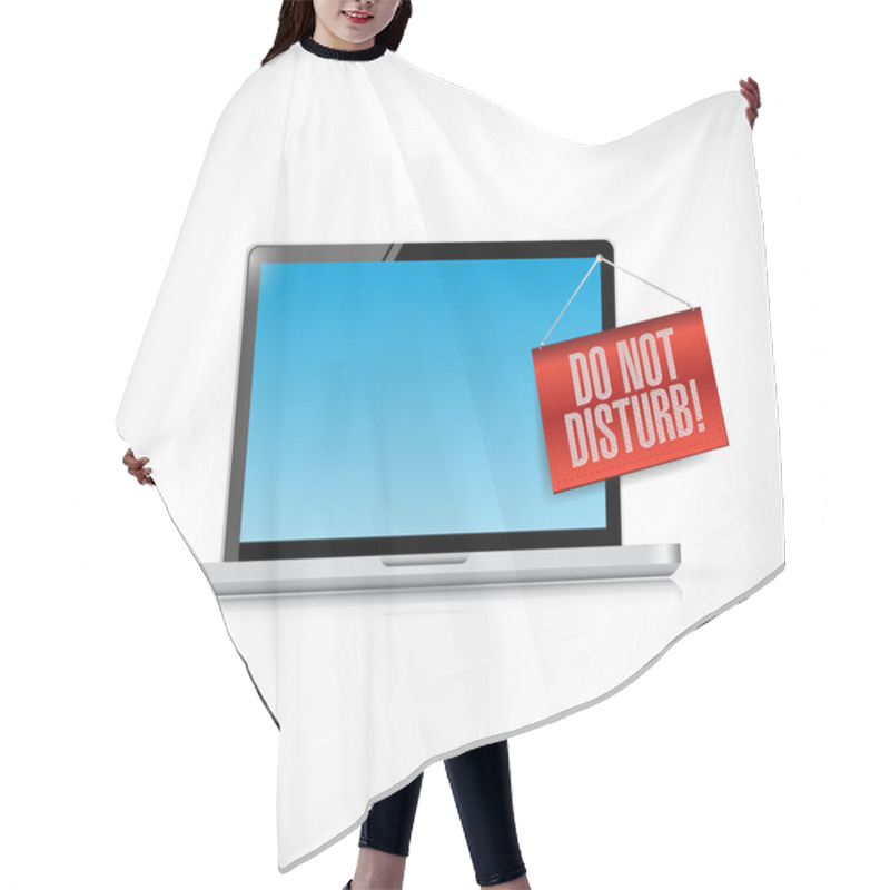 Personality  Laptop With A Do Not Disturb Hanging Sign Illustration Hair Cutting Cape