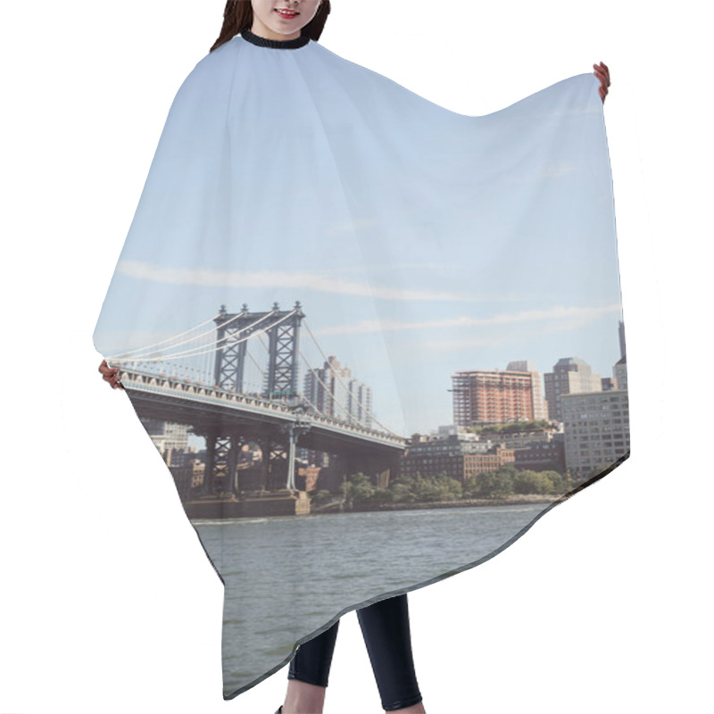 Personality  Manhattan Bridge Over East River And Scenic New York Cityscape With Modern Skyscrapers, Autumn Scene Hair Cutting Cape