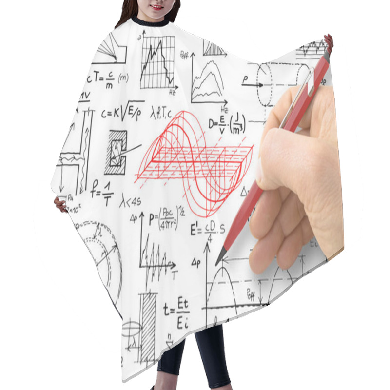 Personality  Engineer Writing Formulas About Noise Reduction In Buildings Structures - Noise Pollution Concept Image Hair Cutting Cape