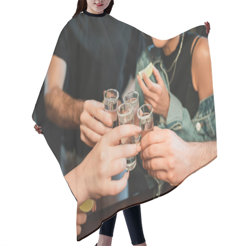 Personality  Cropped View Of Multiethnic People Holding Tequila Shots With Salt On Glasses In Bar  Hair Cutting Cape