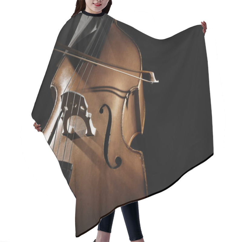 Personality  Double Bass Player Hands Playing Contrabass Strings With Bow Hair Cutting Cape