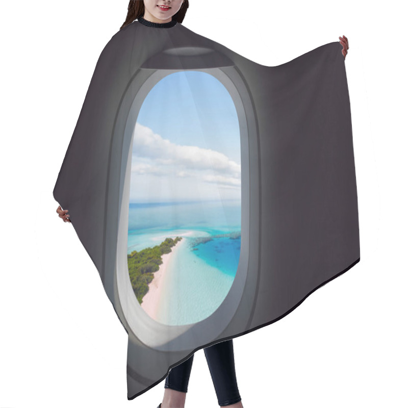 Personality  Airplane Window With Paradisaical Beach And Sea View Hair Cutting Cape