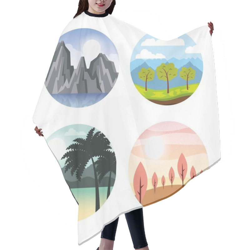 Personality  Icons Set Landscape Hair Cutting Cape