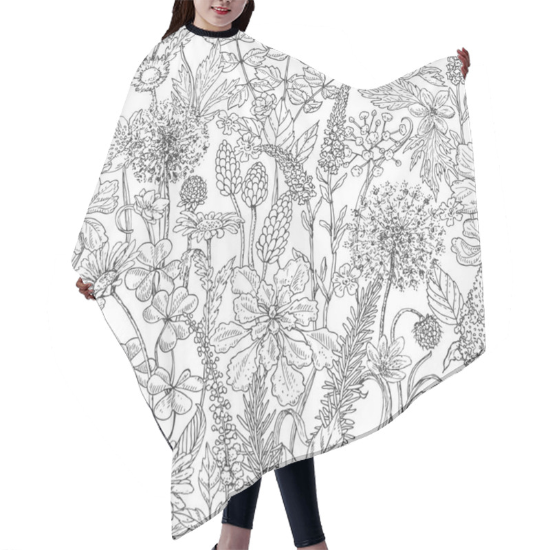 Personality  Seamless Pattern With Wildflowers Hair Cutting Cape