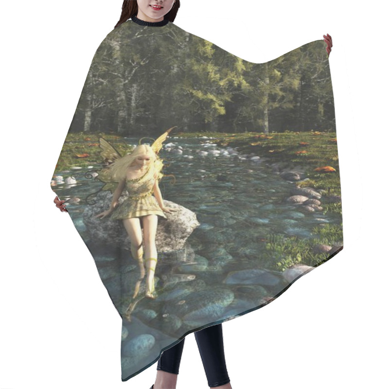 Personality  Pretty Blonde Fairy Paddling In A Forest Stream Hair Cutting Cape