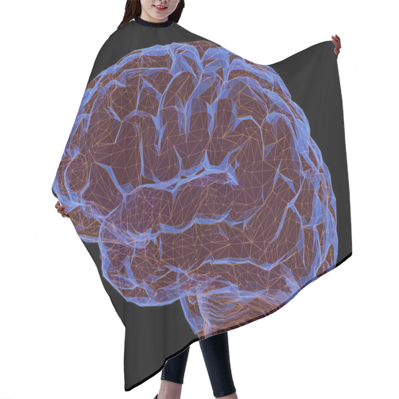 Personality  3D Illustration. Human Brain In A Structure Of Polygonal Connections Representing The Power Of The Mind. Clipping Path Included. Hair Cutting Cape