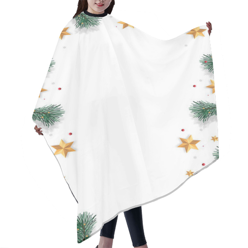 Personality  Christmas Background With Decorated Branches Of Merry Christmas. Tree Branches Decorated With Stars. Hair Cutting Cape