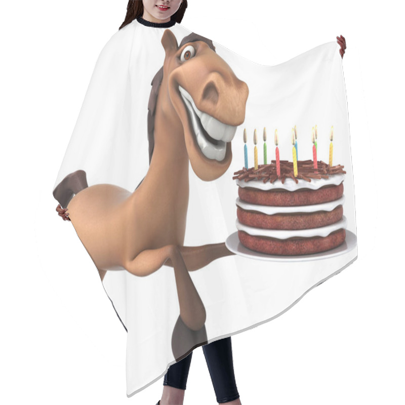 Personality  Fun Cartoon Character With Cake  - 3D Illustration Hair Cutting Cape